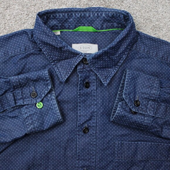 ETON Shirt Mens Large, 16 1/2, 42 Blue Geometric AOP Slim Fit Long Sleeve Cotton - Picture 1 of 14